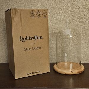 Lights4fun Glass Dome with a wooden base. 
